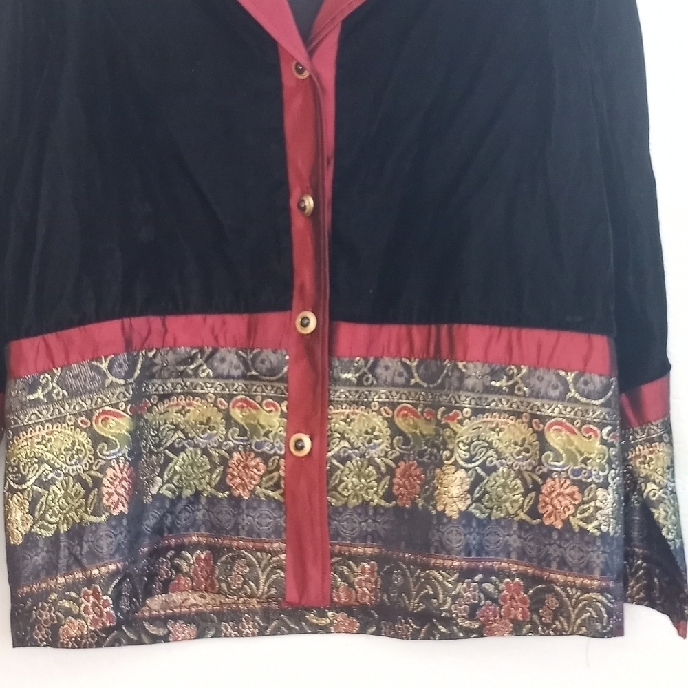 Charter Club Velvet Blazer Hemmed Cuffed With Metallic Embroidered Tapestry - Picture 2 of 9